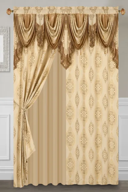 Curtain Drape Set 2 Panels 55” width Each with attached Valance and 2 Tassels