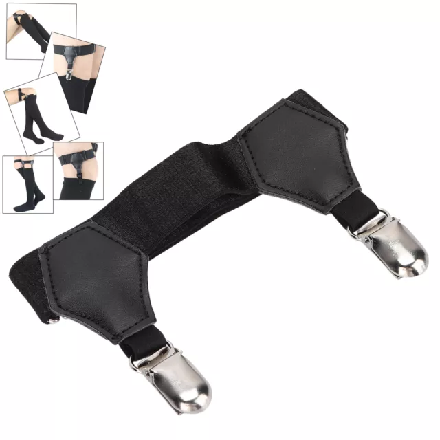 Metal Black Socks Suspenders Holder Garters Belt with Double Non-Slip Clip UK