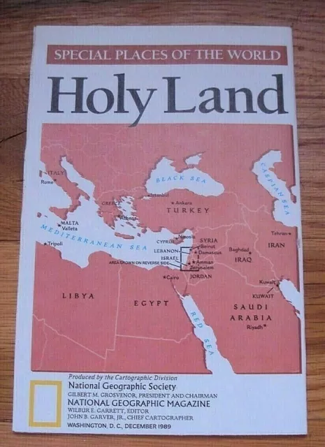 National Geographic December 1989 Map Holy Land One God Three Faiths Religions