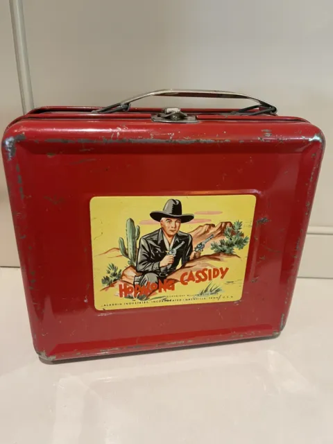 Vintage Red HOPALONG CASSIDY Metal Lunch Box, RARE, 1950s no thermos