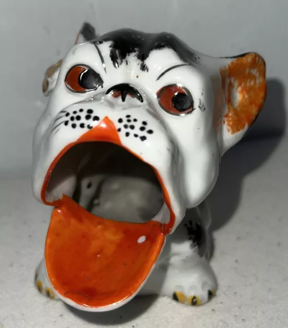 Vintage Hand-Painted Porcelain French Bulldog Cigar Ashtray  RARE