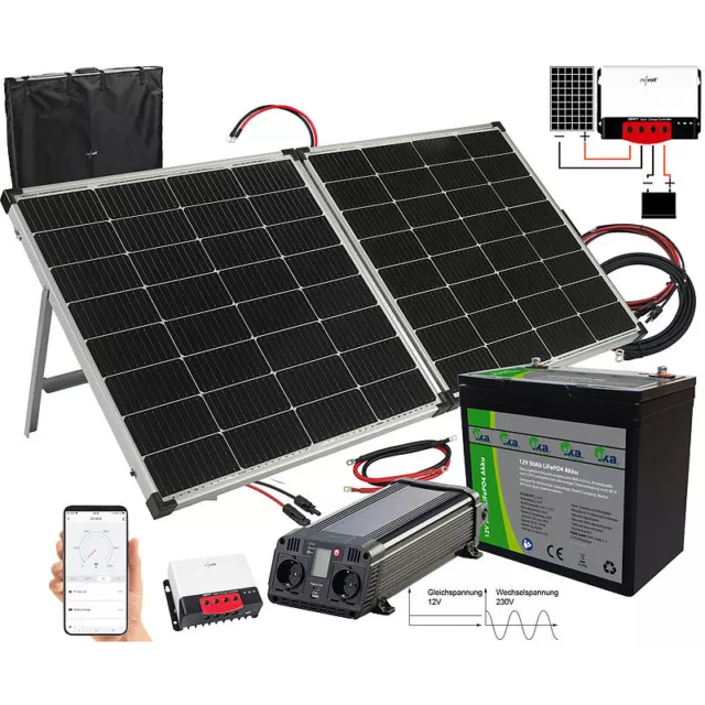 revolt Solar-Set: Wechselrichter 230 V, Akku, Laderegeler & 240-W-Solarpanel