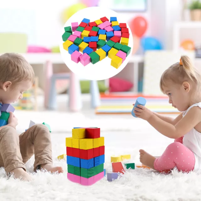 200 Wooden Building Blocks Rainbow Cube Stacker Educational Toys-DI