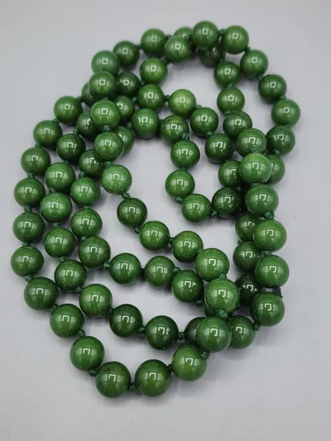 LONG 30& GREEN Jade Necklace Knotted 8mm Smooth Carved Gemstone Beads ...
