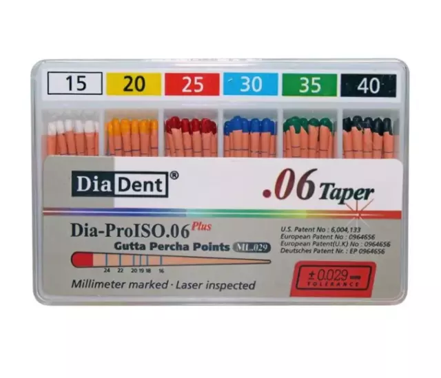 Dental Diadent Gutta Percha GP Points 6% Box of 60 Points All Size Free Shipping