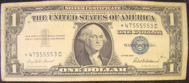 U. S. 1 One Dollar Blue Seal Silver Certificate Star Note 1957 * 47555553 C