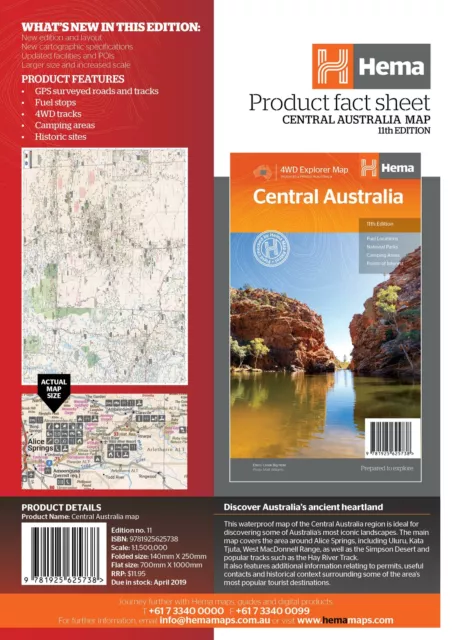 Central Australia 4WD Explorer Map - Hema - Scale 1:1500K | 11th Edition 2019 2