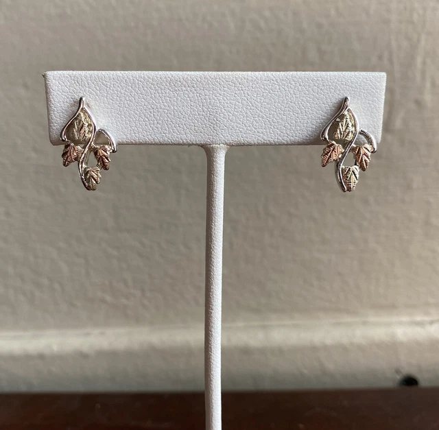 Landstrom's Original 10K Black Hills Gold & Sterling Silver Leaf Earrings 3.2g