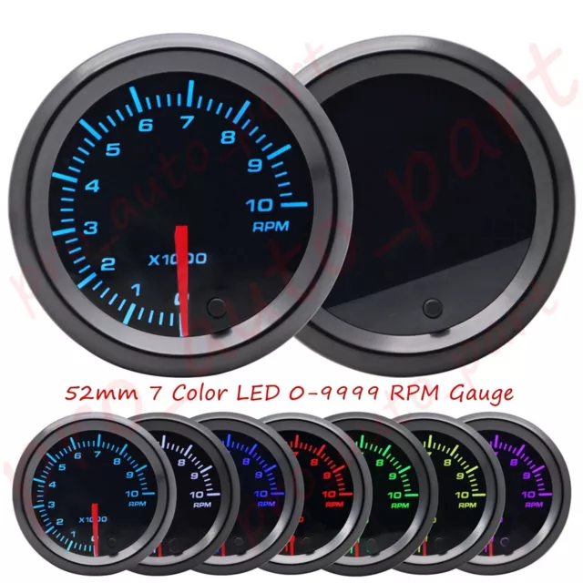 AU 2" 52mm 7 Color LED Tachometer 0-9999 RPM Gauge Auto Boat Analog Display