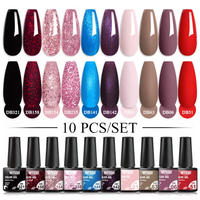 10 PCS MTSSII Nail Gel Kit UV/LED Gel Polish Set Soak off Colour Glitter DIY