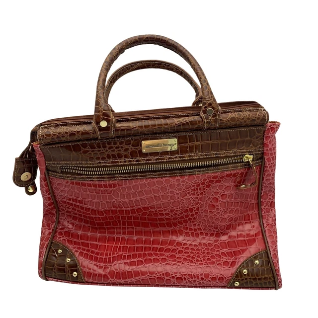 Samantha Brown Croco-Embossed Dowel Travel Bag Tote Work Weekend Watermelon