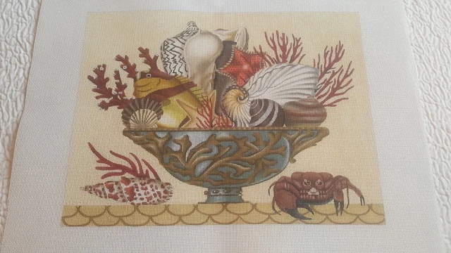 Melissa Shirley Needlepoint Canvas Shells Aquatic Marine Life  17" x 13"