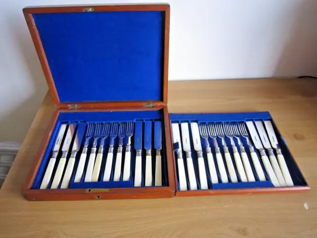 Vintage Wooden Double Tier Canteen Of Silver Plated Cutlery