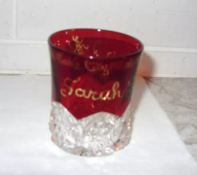 Ruby Red Flash Souvenir Glass Small Cup Salt Lake City Utah Sarah Scott 1903 EXC