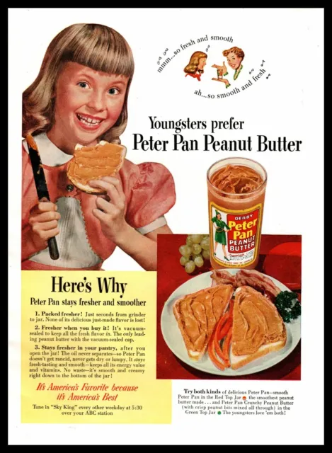 1950 Derby Peter Pan Peanut Butter Creamy Red Top Jar Vintage Print Ad
