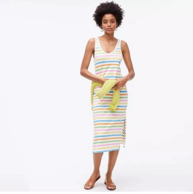 JCrew Women’s Rainbow Stripe Sleeveless Midi Cotton Tank Dress Sz Small