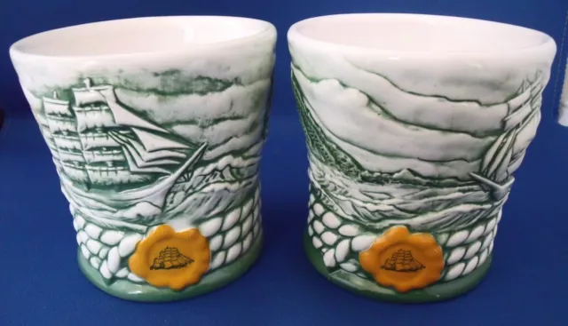 PAIR Cutty Sark Clipper Ship Ceramic Mugs Cups Scotch Whiskey 1998 Glasses