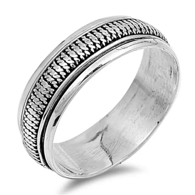 Men's Spinner Rope Wedding Ring New .925 Sterling Silver Band Sizes 6-13