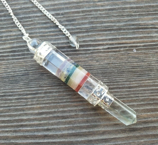 7 Chakra Bonded With Quartz Natural Gemstone 3 Stone Wand Pendulum (One)