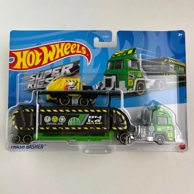 HOT WHEELS SUPER Rigs Trash Basher Hauler & Garbage Truck Green Black