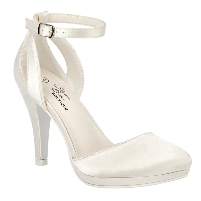 Scarpe Da Sposa Da Sposa Donna Tacco Alto A Stiletto In Raso Tacco A Stiletto Punta Piena Cinturino Alla Caviglia