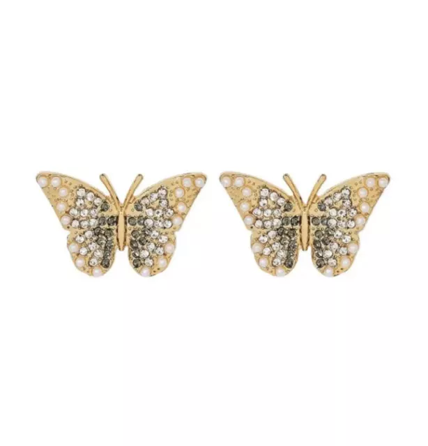 SUGARFIX by BaubleBar Crystal Wings Butterfly Stud Statement Earrings - Gold NWT