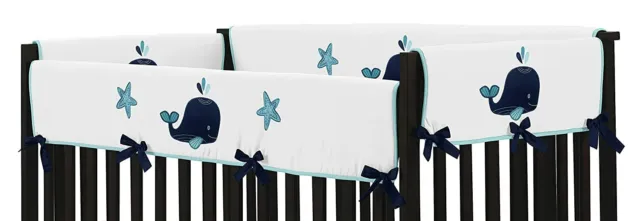 Blue Whale Front/Side Rail Guard Crib Cover Baby Teething Protector Wrap
