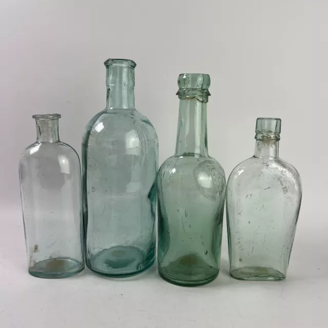Antique Vintage Aqua Blue Glass Bottles Medicine Chemist Imperial 1/2 Pint