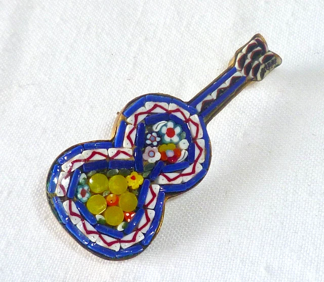 ANCIENNE BROCHE VIOLON Guitare En Mosaique Millefiori Made In Italie