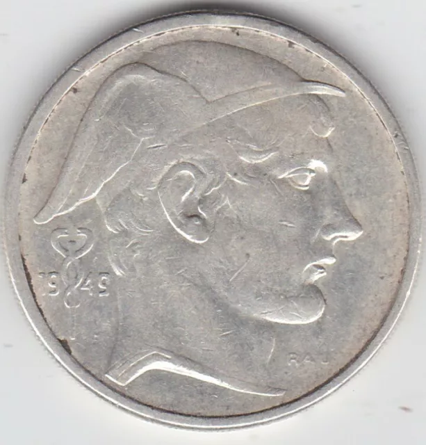 BELGIUM: 1949 50 Francs, "Belgie" .835 silver Collectible Grade    B11