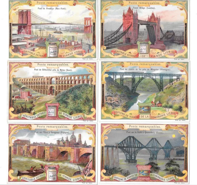 LIEBIG TRADE CARDS, WELL KNOWN BRIDGES 1899 Set of 6 Cards (S600 French).