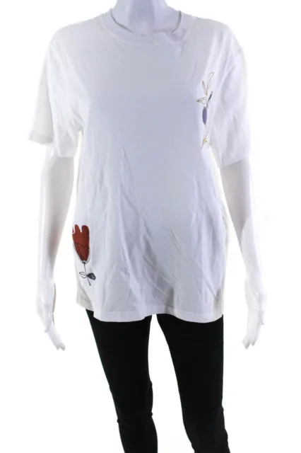 Nick Fouquet Womens Short Sleeve Embroidered Floral Top Tee Shirt White Small