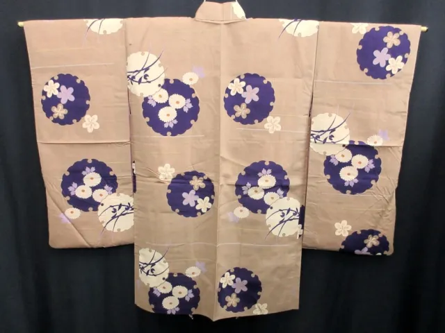 7778K4 Silk Vintage Japanese Kimono Haori Jacket Chrysanthemum Plum blossom Long