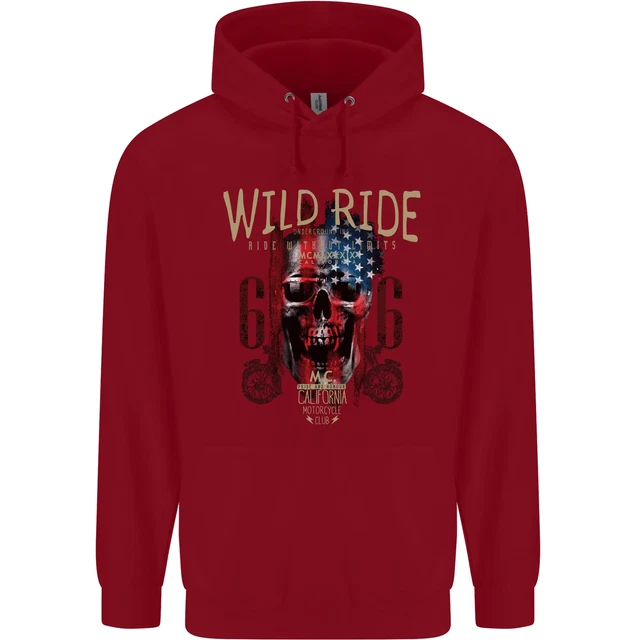 Felpa con cappuccio Biker USA Bandiera Teschio Moto Moto Bambini Bambini 2