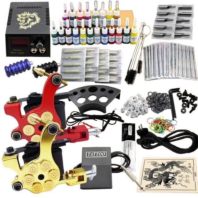 Beginner Tatoo Komplettes Set 2x Tattoo Maschine +50x Nadeln 20 Farben Tinte