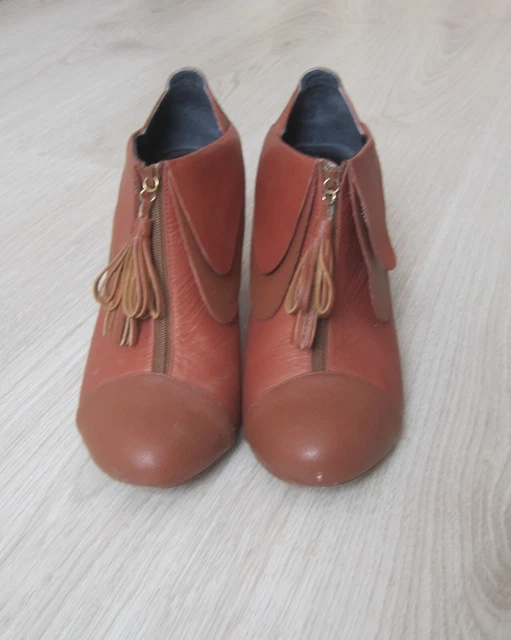 Bottines à Talons Low Boots en Cuir Marron Pointure 38 2