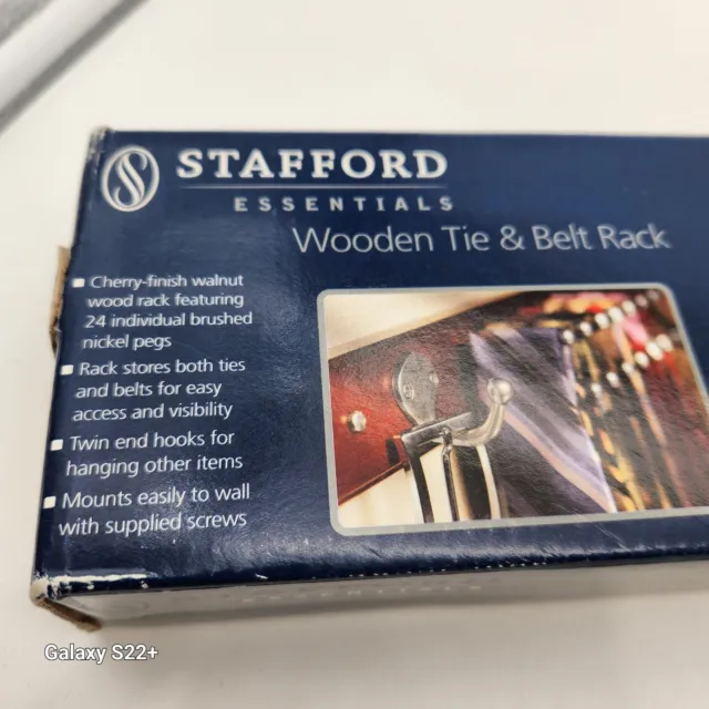 Stafford Essentials Premium Tie & Belt Rack Cherry Finished Walnut Wood 24 Pegs