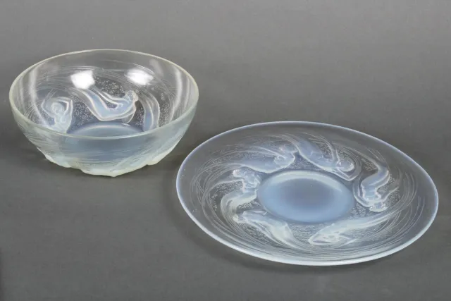 Coupe Assiette Ondines Verre Opalescent René Lalique R.Lalique Glass Bowl Plate