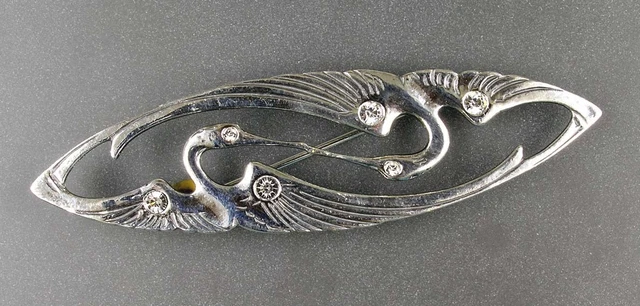 9901003 925er Argent Art Nouveau Broche Grues