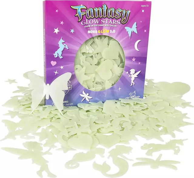 Fantasy Glow Stars, 200-Count Glow in the Dark Stars for Girls with Bonus Hearts