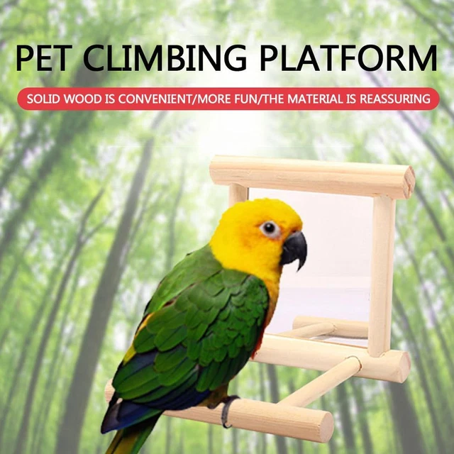 Espejo Mascota Pájaro Juguete de Madera con Perca para Loros Perico Agapornis J7D5