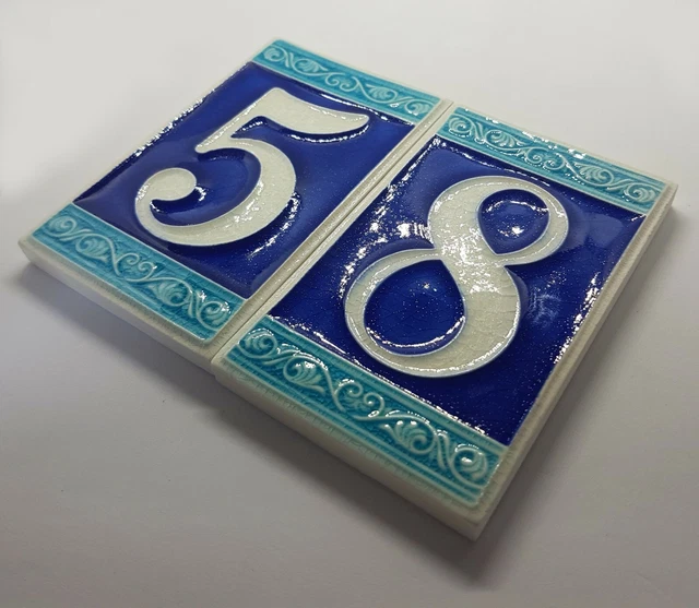Italian Hand-Painted Phosphorescent Roman Ceramic House Number & A,B,C Tiles