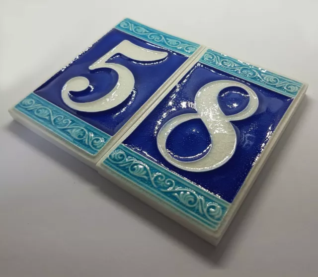 Italian Roman Designed Hand-Painted Phosphorescent Ceramic House Number Tiles