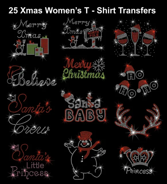T Shirt Christmas Transfer - Xmas Crystal Motif - Snowman Santa - Reindeer