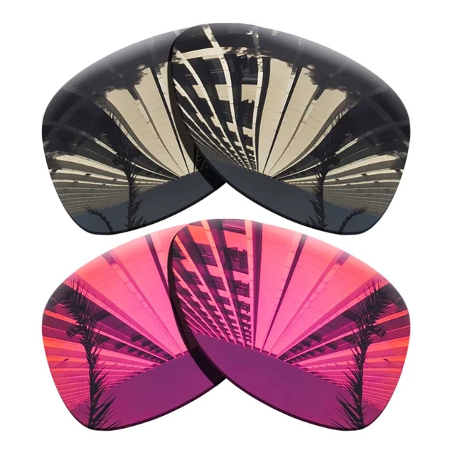 2 Pairs Polarized Replacement Lenses For-Oakley Dispatch 2-Black+Fuchsia Red