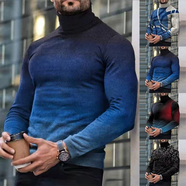 Uomo Top Dolcevita Manica Lunga Stampa Slim Fit Pullover Maglione Casual