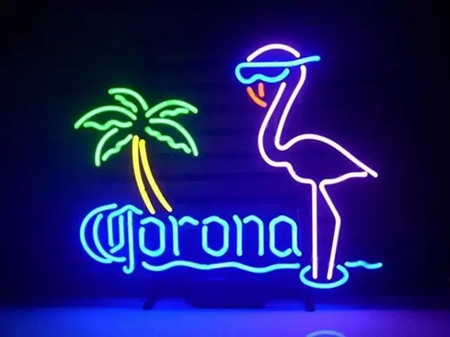 Corona Beer Pink Flamingo Palm Tree 20"x16" Neon Light Sign Lamp Pub Open Party