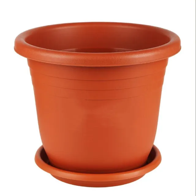 10x TERRA COTTA 34CM Plastic Round Garden Planter with Saucer Plants Flower Pot