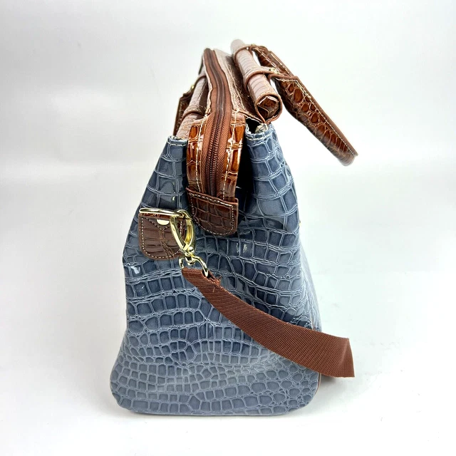 Samantha Brown Croc Embossed Blue/Gray Weekend Shoulder Tote Bag Luggage PVC 3