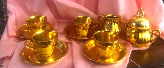 Demi Cup & Saucer Set of 4 Creamer Sugar Gold Japan
